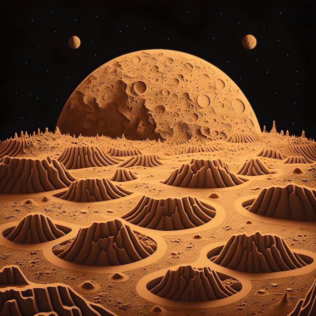 Life on another planet moon dig site pattern illustration