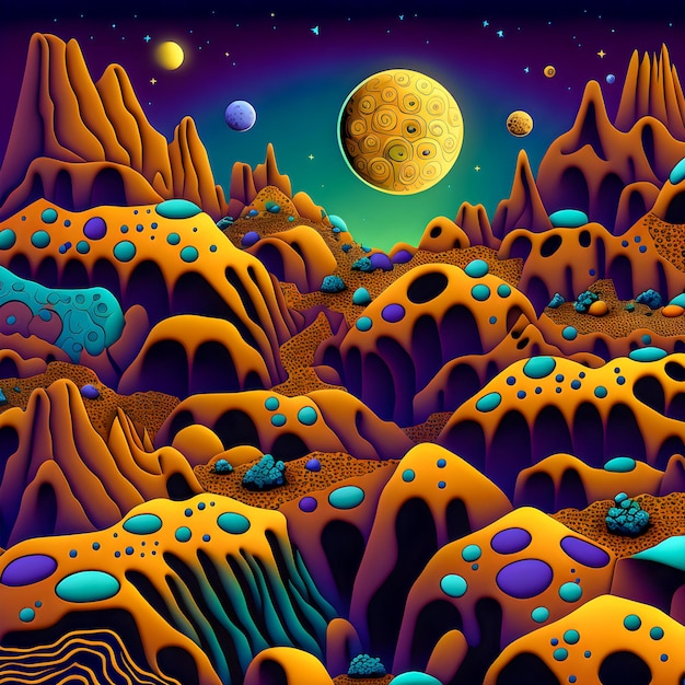 Life on another planet moon dig site pattern illustration