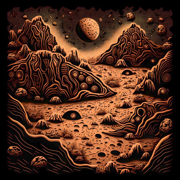 Life on another planet moon dig site pattern illustration