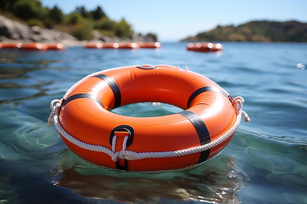 Photo life buoy rescue ring at sea