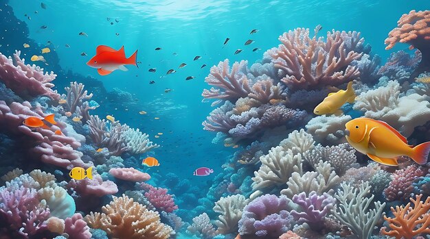 Photo life in a coral reef rich colors of tropical fish animals of the underwater sea world ecosystem