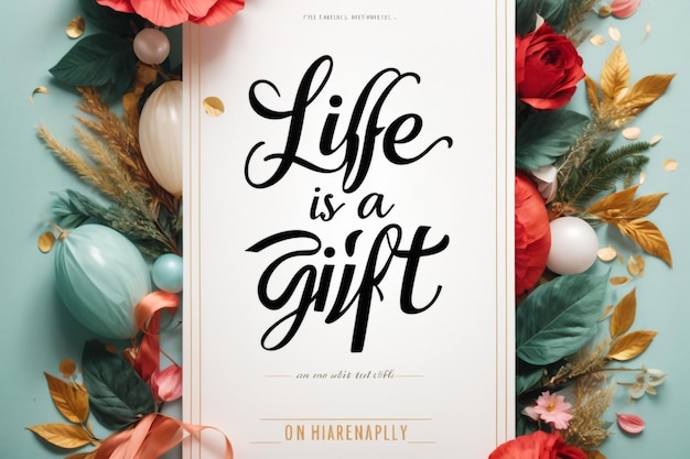 Photo life is a gift unwrap it inspirational quote modern lettering vector design