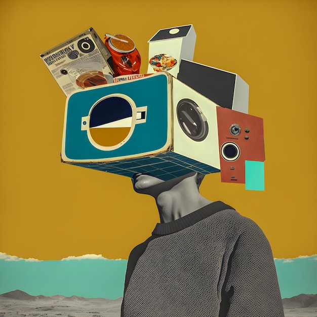 Photo life in metaverse virtual reality addiction collage art surrealism art