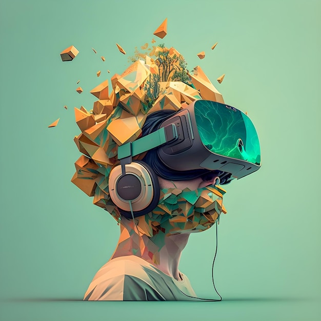 Life in metaverse virtual reality addiction collage art surrealism art