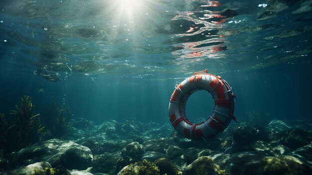 Photo a life preserver floating in the water