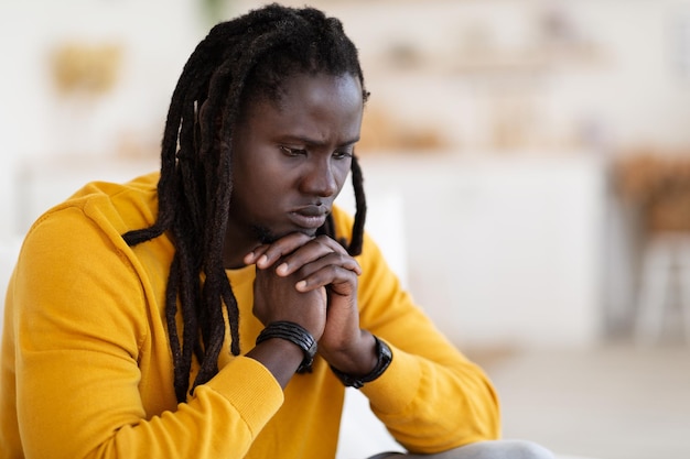 Life Problems Concept Closeup Shot Of Depressed Young Black Man With Dreadlocks