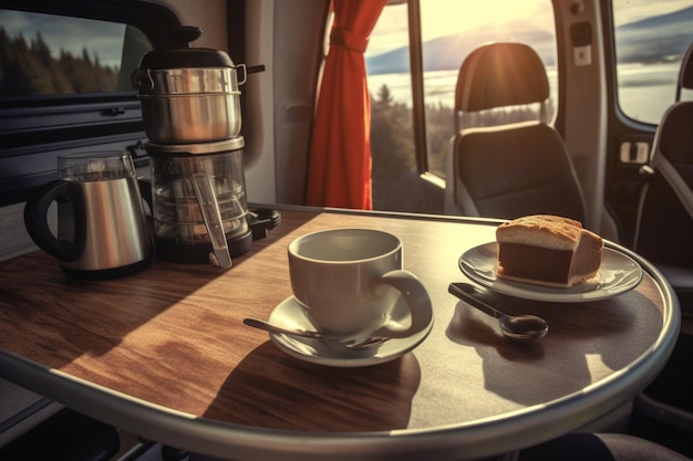 Life on the road Coffee break in a campervan