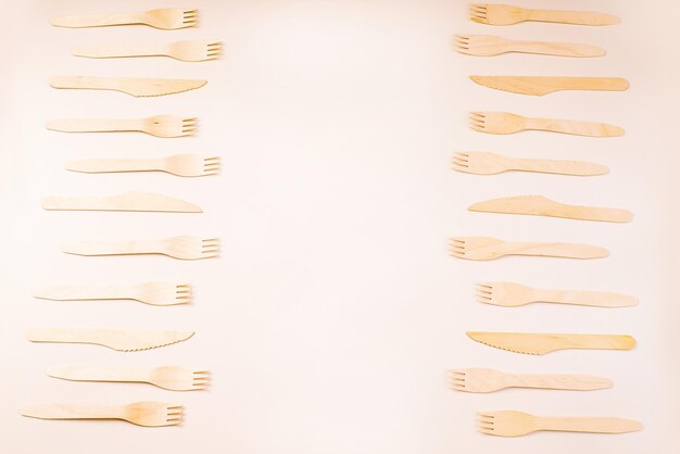 Life without PlasticEco friendly wooden cutleryplastic free concept Disposable wooden cutlery