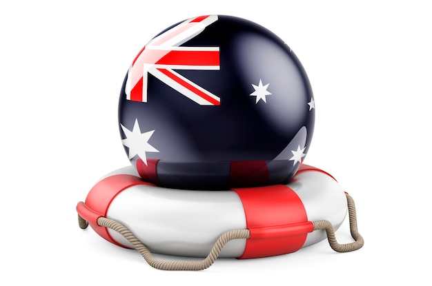 Lifebelt with Australian flag Safe help and protect of Australia concept 3D rendering