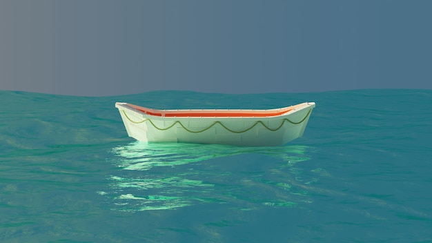 lifeboat floating in the middle of the ocean in the afternoon 3d render wallpaper background