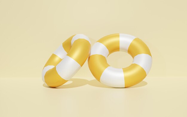 Lifebuoy 3D on yellow background, holiday and seasonal themes. 3d rendering illustration