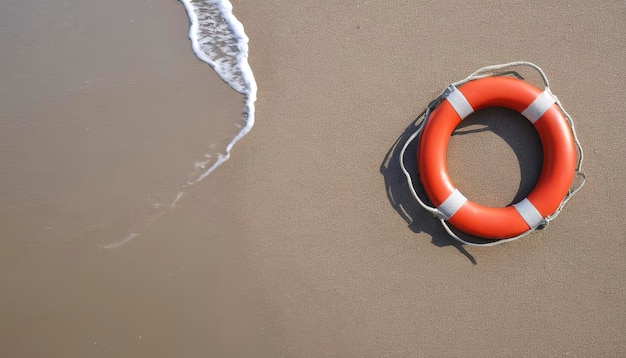 Lifebuoy on the beach Concept of saving lives