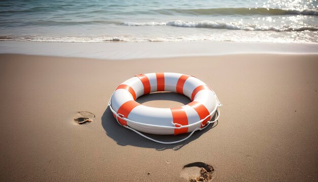 Lifebuoy on the beach Concept of saving lives