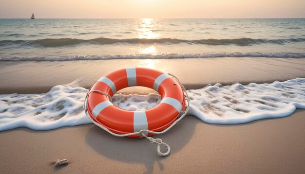 Lifebuoy on the beach Concept of saving lives