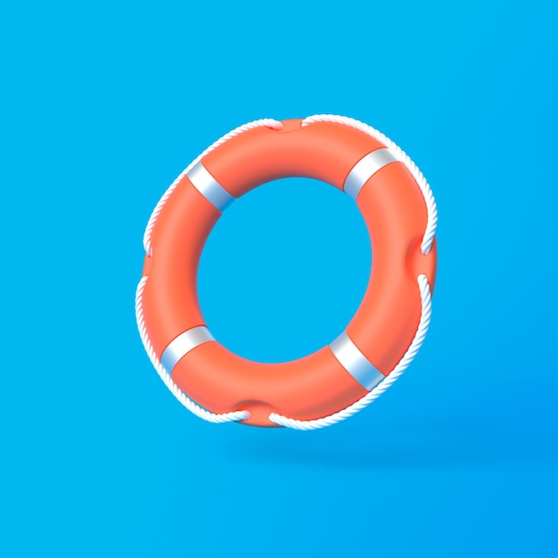 Lifebuoy on a blue background Minimal Idea ring buoy creative concept design copy space 3D render