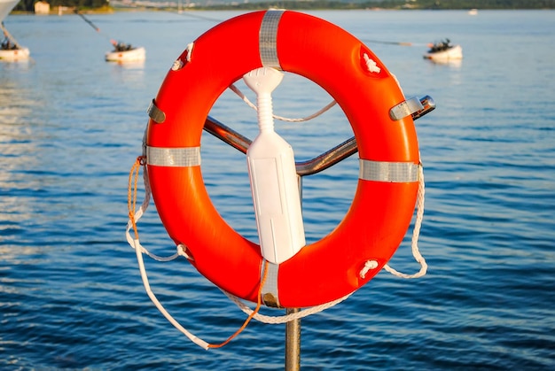 Lifebuoy on the dock in Kotor. Montenegro.