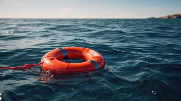 Photo lifebuoy floating at sea text space