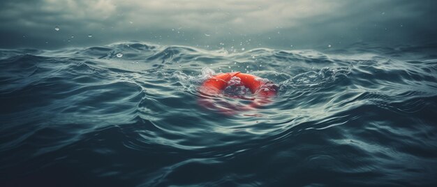 Lifebuoy floats in rough sea waters Safety and rescue concept Generative AI