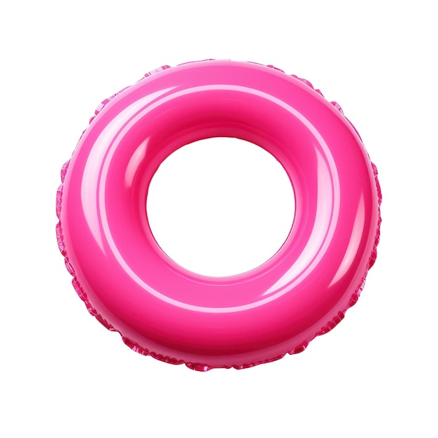 Lifebuoy isolated on white background Pink color inflatable ring kids swimming safety accessory