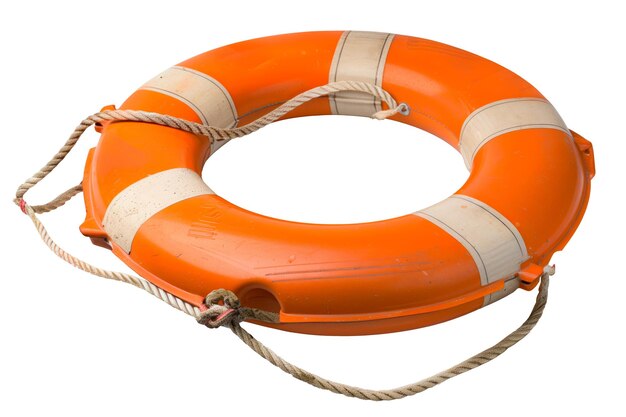 Спасательный буй изолирован на белом или прозрачном фоне крупного плана оранжевого графика спасательного буя