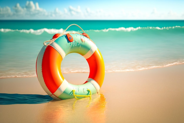 lifebuoy, life ring ball on the sea beach