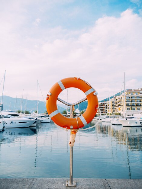 Lifebuoy in the marina for yachts