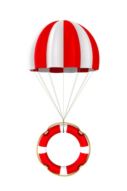 Lifebuoy and parachute on white.