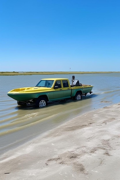 A lifeguard boat being hauled by an suv car