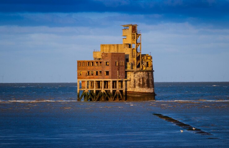 Photo lifeguard hut by sea against blue sky