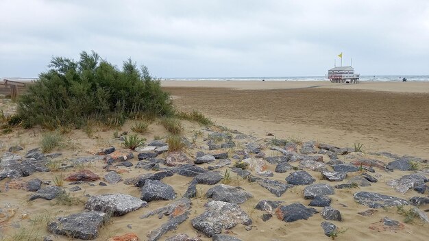 프랑스 Gruissan 시 해안 경비대에 있는 지중해 모래 해변 목조 오두막 보안에 있는 인명 구조원 구조 프랑스 역