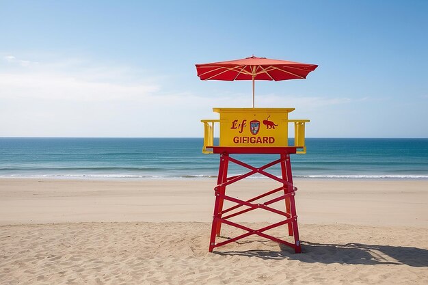 a lifeguard stand on the beach with a life guard on it