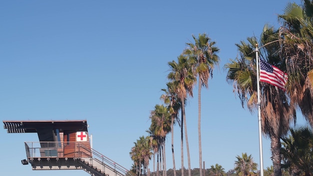 Lifeguard stand or life guard tower hut surfing safety on california beach usa