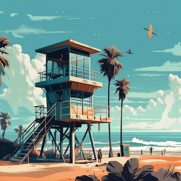 Lifeguard tower on the beach in Key West generative ai