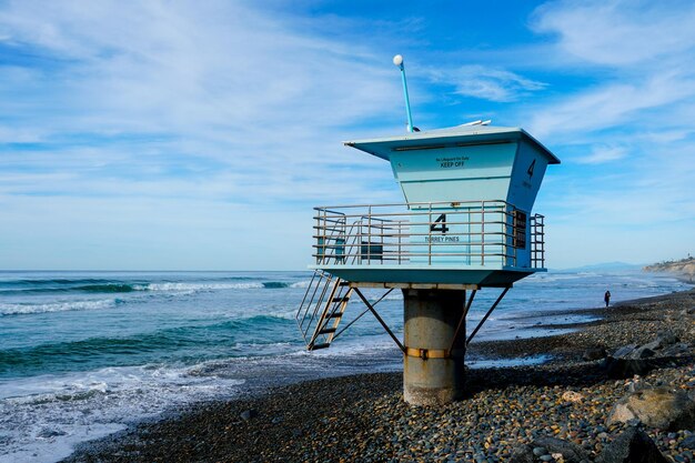 A lifeguard tower on the beach in san diego