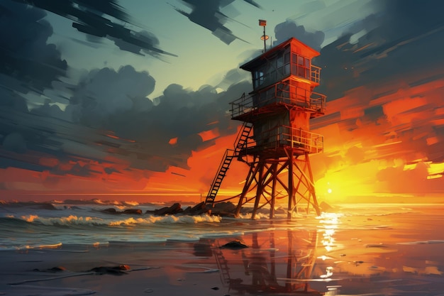 Lifeguard Tower on a Beach Symbolizing Safety Generative AI