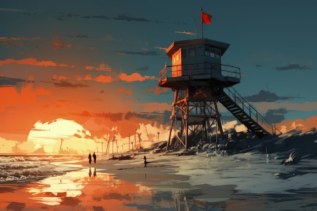 Lifeguard tower on a beach symbolizing safety generative ai