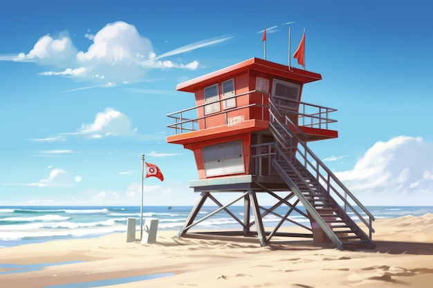 Photo lifeguard tower on a beach symbolizing safety generative ai