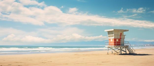 Lifeguard Tower on empty sandy Venice beach