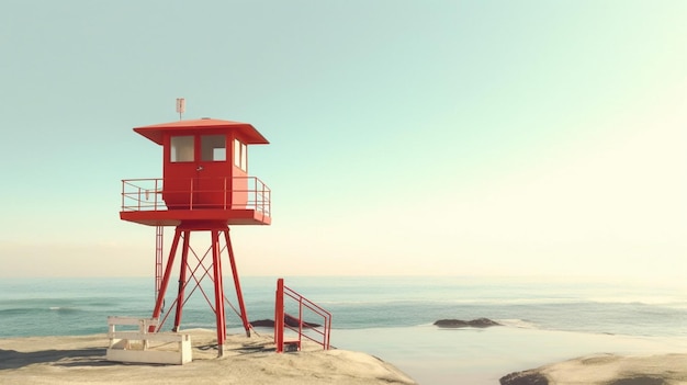 A lifeguard tower watching over the swimmers