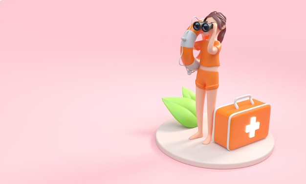 Lifeguard with Binoculars 3D Illustration