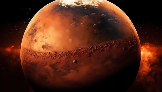 Lifeless red planet mars in open space