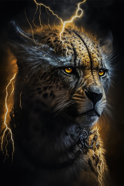 Lifelike cheetah in high end cyberpunk cyber AI Generated