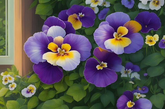 Lifelike photograph of Pansy flowers in a garden home nature's beauty captured generated by Ai