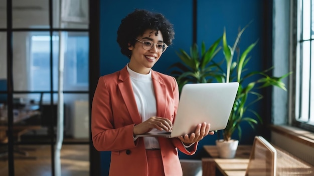 Lifestyle business people holding laptop computer on office desk