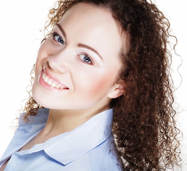 Lifestyle and people concept. Young happy woman with curly hair