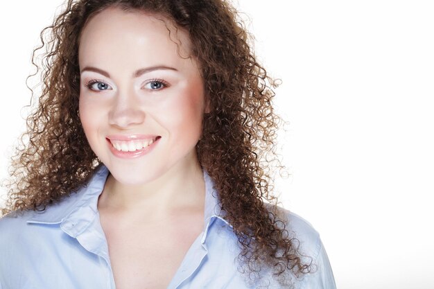 Lifestyle and people concept Young happy woman with curly hair