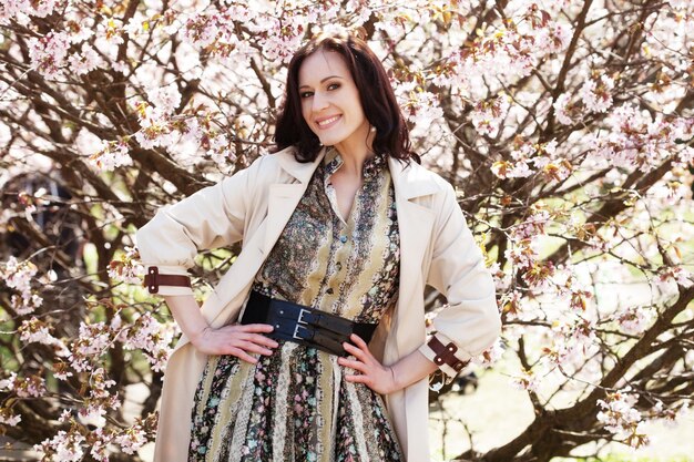 Lifestyle and people concept Young woman happy smiling enjoying spring summer day