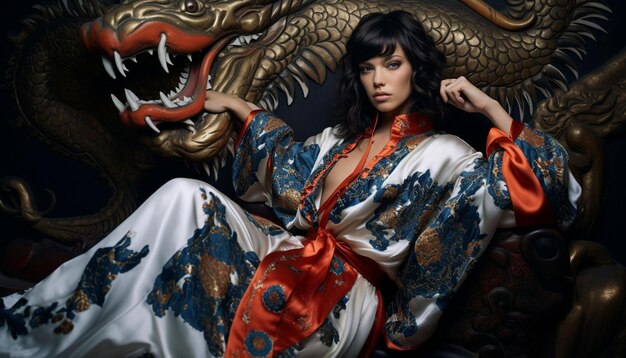 Photo a lifestyle photo featuring fashion items inspired by chinese dragon imagery