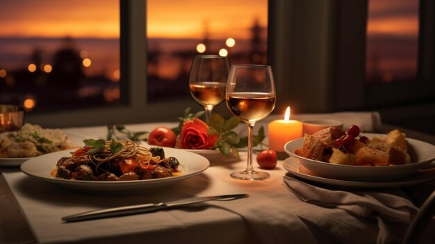 ロマンチックな夕食のライフスタイル写真