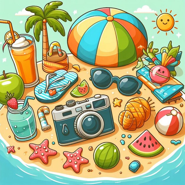 Photo lifestyle summer scene with cartoon design